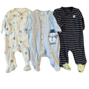 Carter's Baby Boy Sleepwear 3M Blue White Fleece Full Zip And Buttons LongSleeve